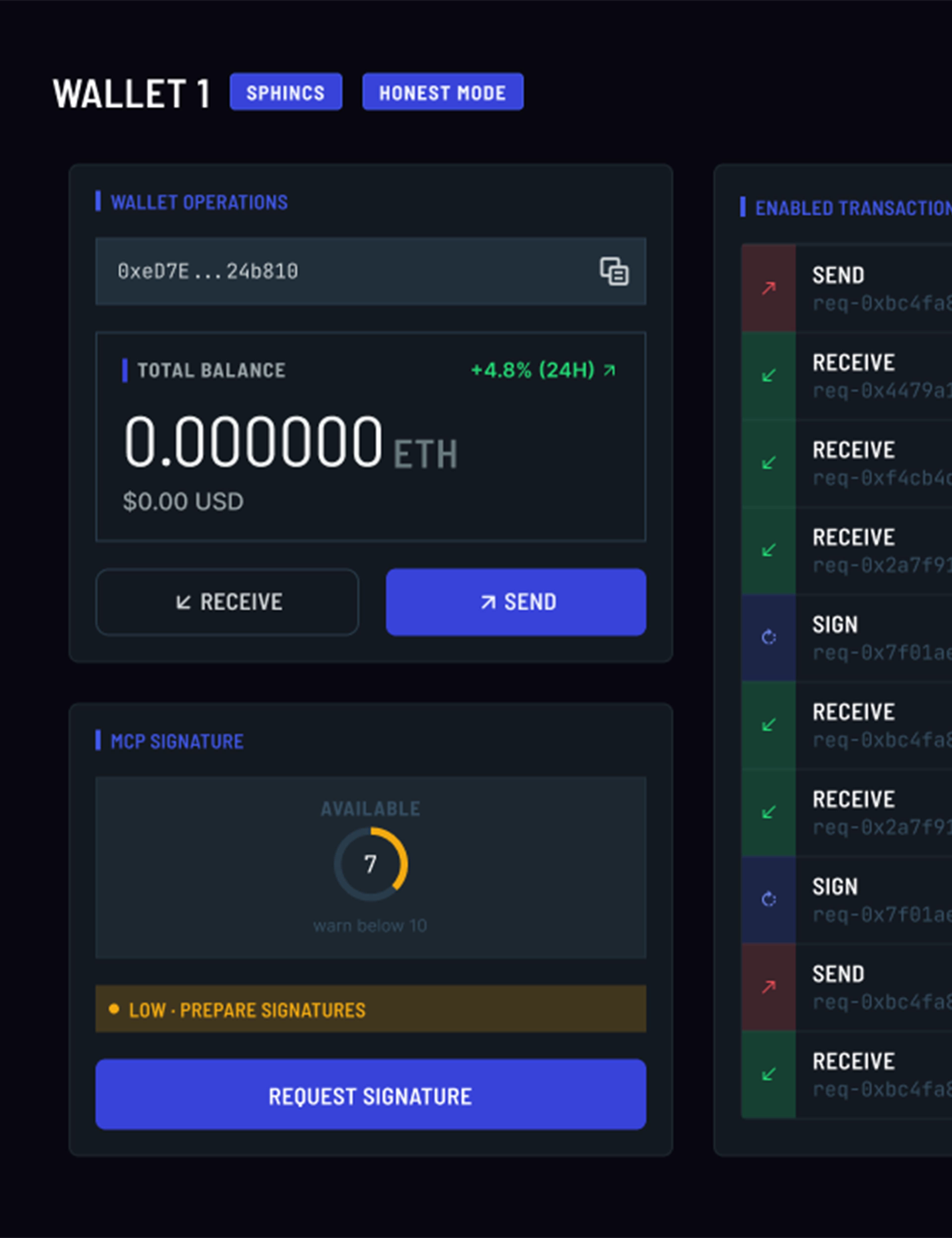 MPC Signing wallet interface